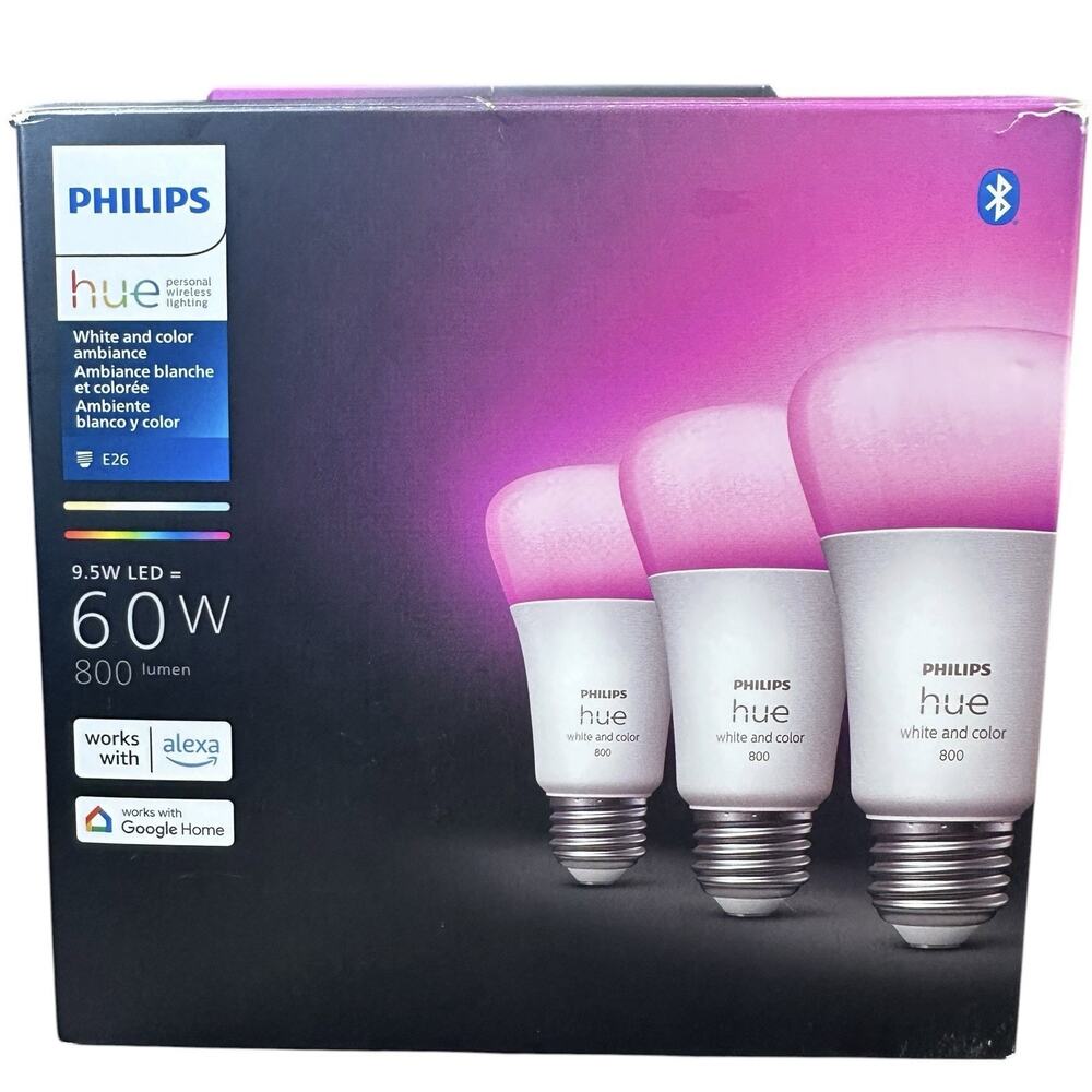 Philips Hue White & Color Ambiance A19 60W Equivalent LED Smart Bulbs - 3 Pack